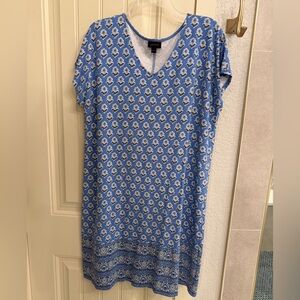 J. Jill Wearever Light Blue Printed V-Neck Dress size L